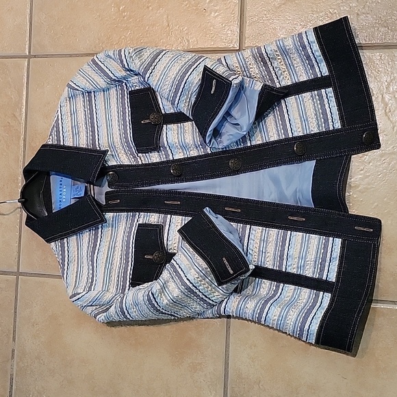 Doncaster women's size 8 sport 100% silk striped with denim trimmed jacket - Picture 16 of 16